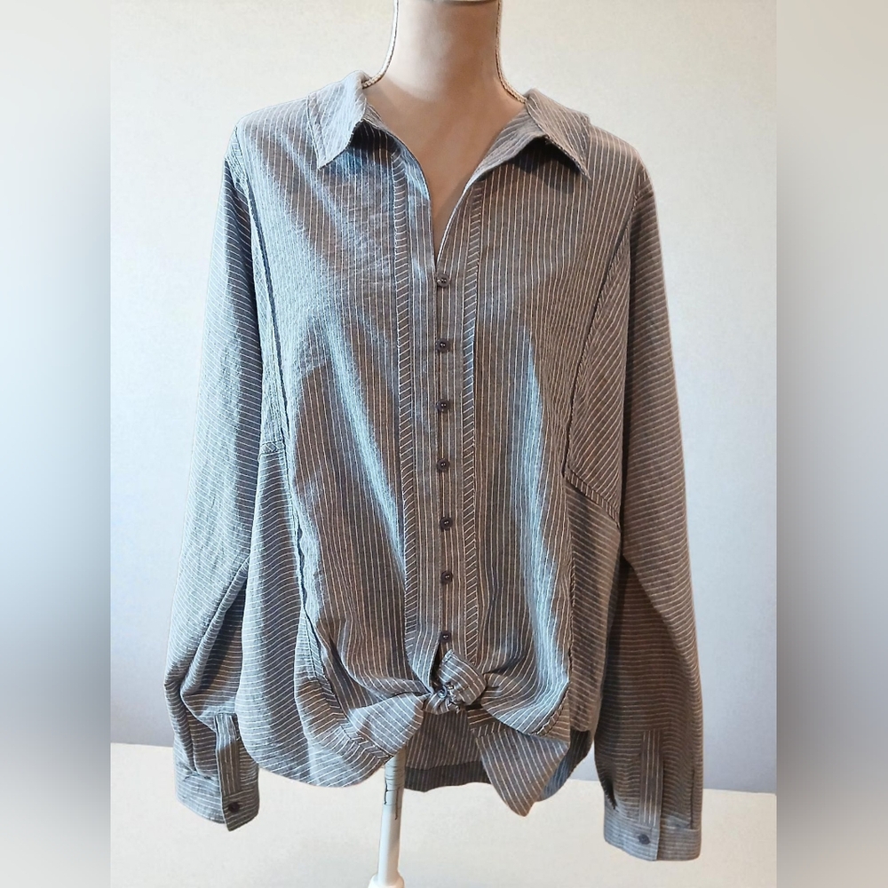 Heyson Oversized Blue White Tie Front Stripe Womans Plus 1x Beach Vacation